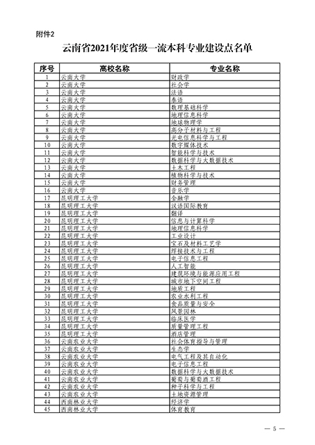 【魅力工程】- 云南省教育厅关于公布云南省2021年度国家级和省级一流本科专业建设点名单的通知 第 2 张